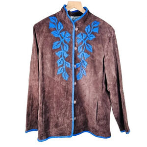 Linea by Louis Dell’Oilio Large Suede Coat Western Boho Blue Cabincore Embellish